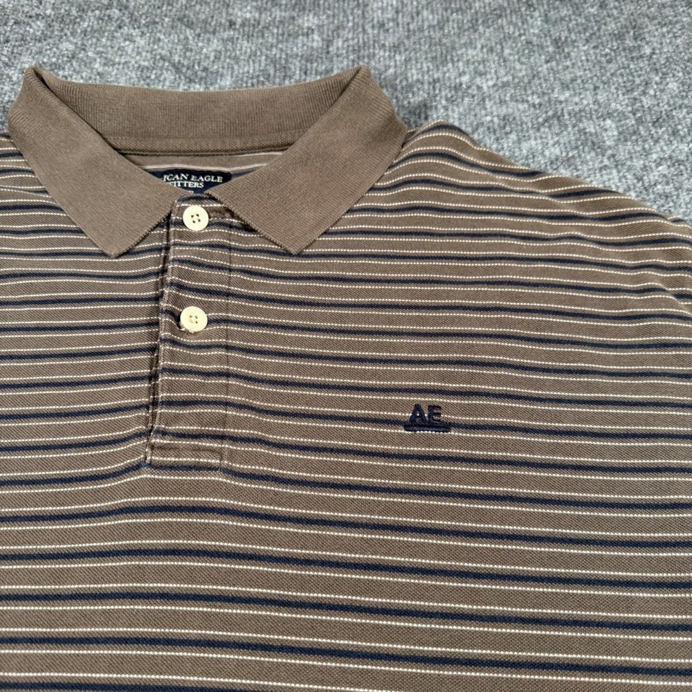 Vintage‎ American Eagle Outfitters Mens XL Brown Striped Cotton Pique Polo Shirt